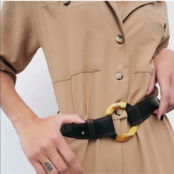 Zara Tan Jumpsuit with Belt - Picture 7 of 9